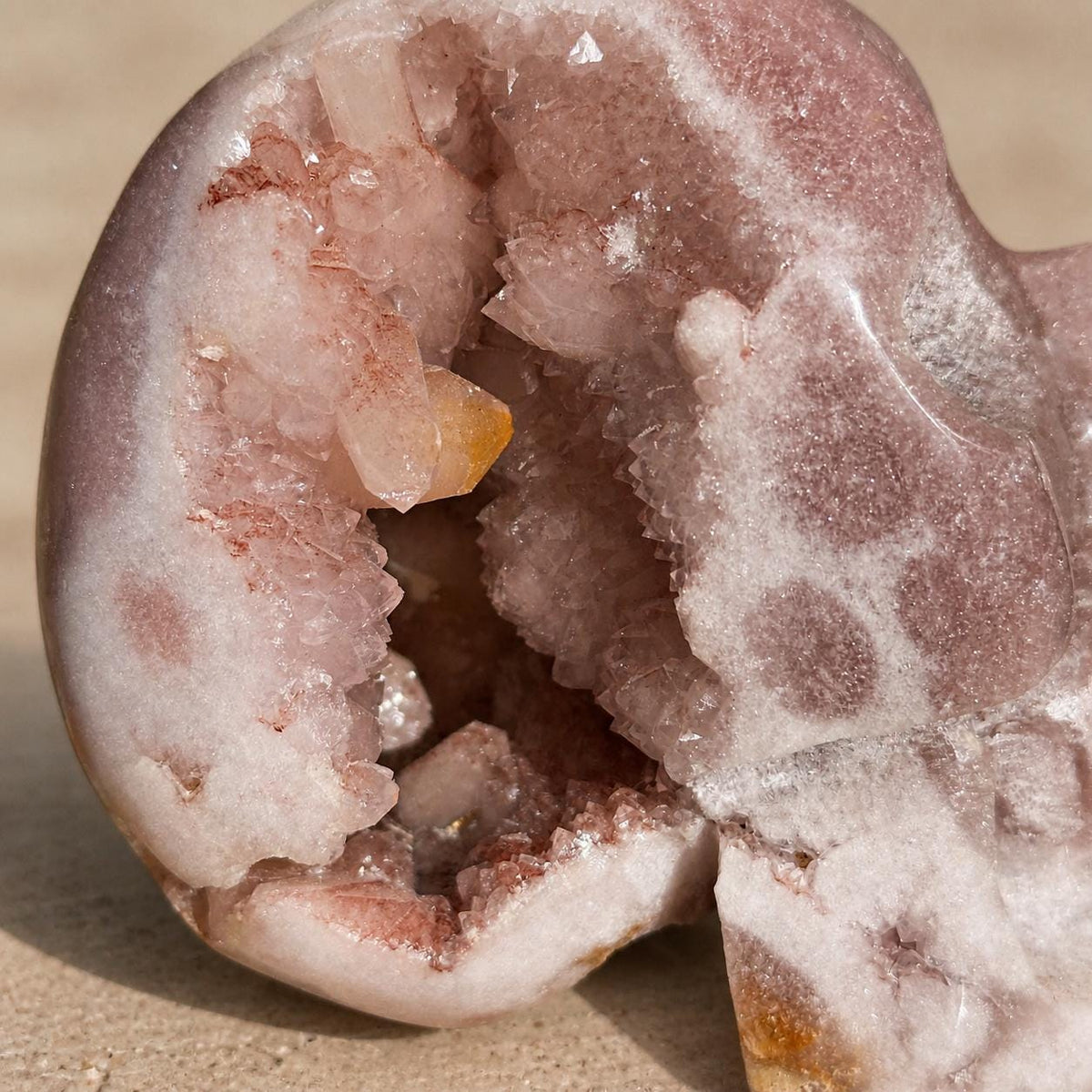 Brazilian Pink Amethyst Geode Skull, Pale Pink Crystal Carving, Exact Specimen - view 8