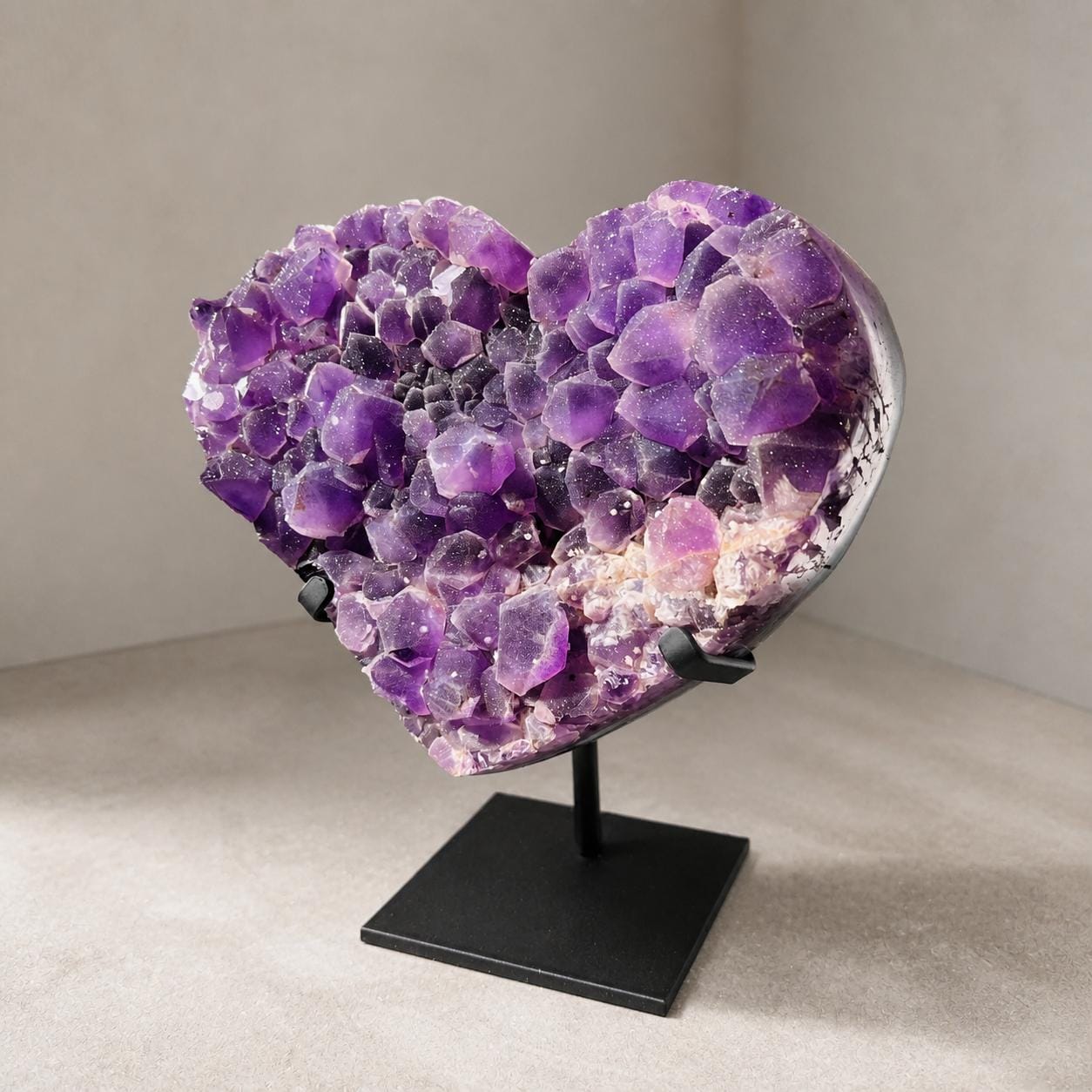 Brazilian Sugar Amethyst Heart, Purple Druzy Crystal Display, Exact Specimen - view 4