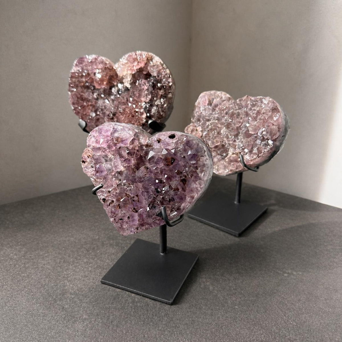 Brazilian Amethyst Heart, Pink and Purple Druzy Crystal Display, Exact Specimen - view 1