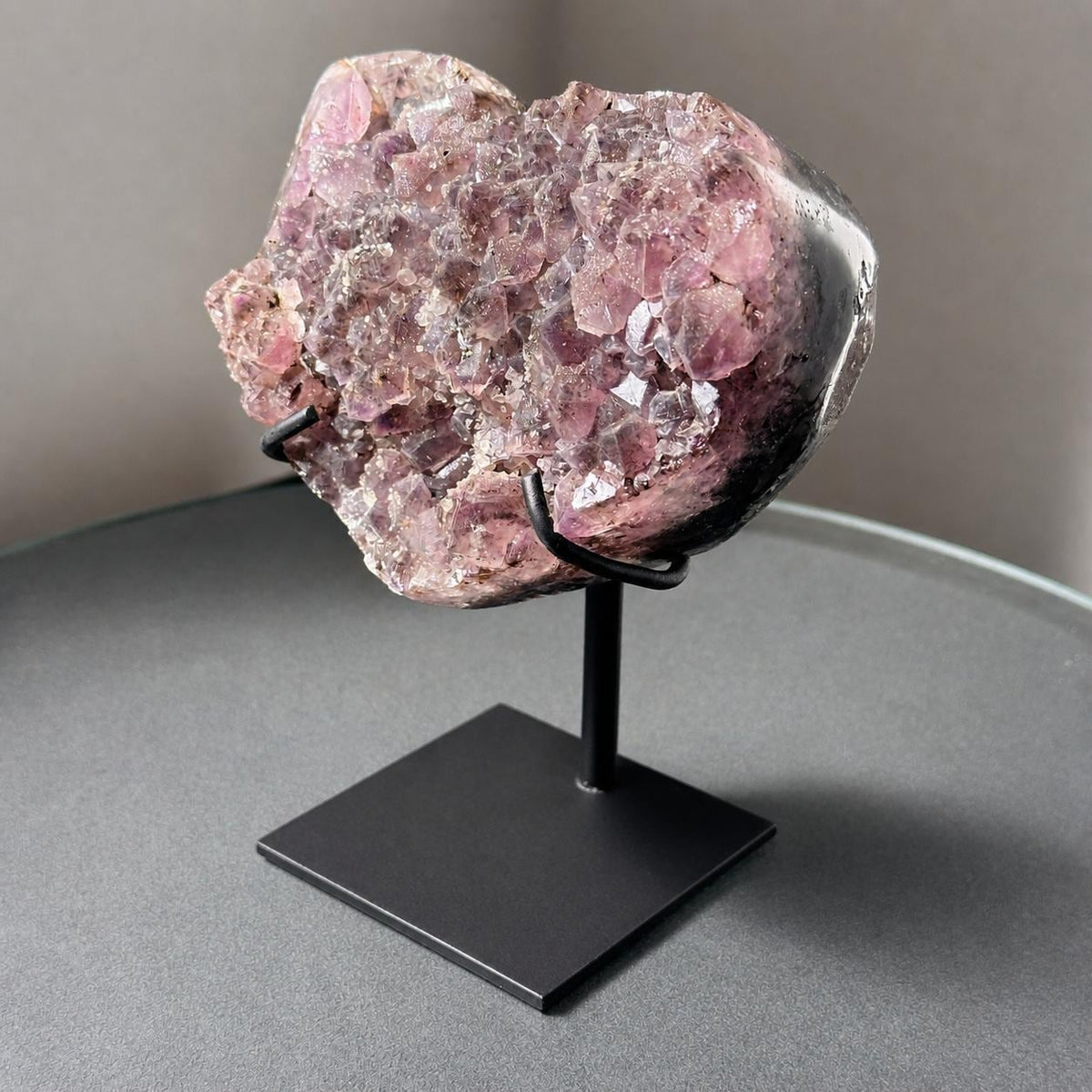 Brazilian Amethyst Heart, Pink and Purple Druzy Crystal Display, Exact Specimen - view 9