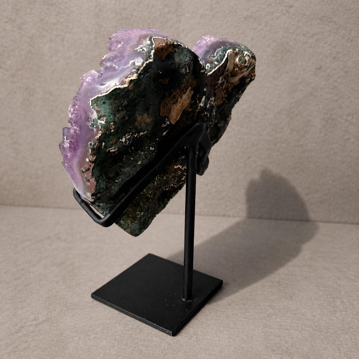 Brazilian Amethyst Heart, Purple Druzy Crystal Display, Exact Specimen - view 5