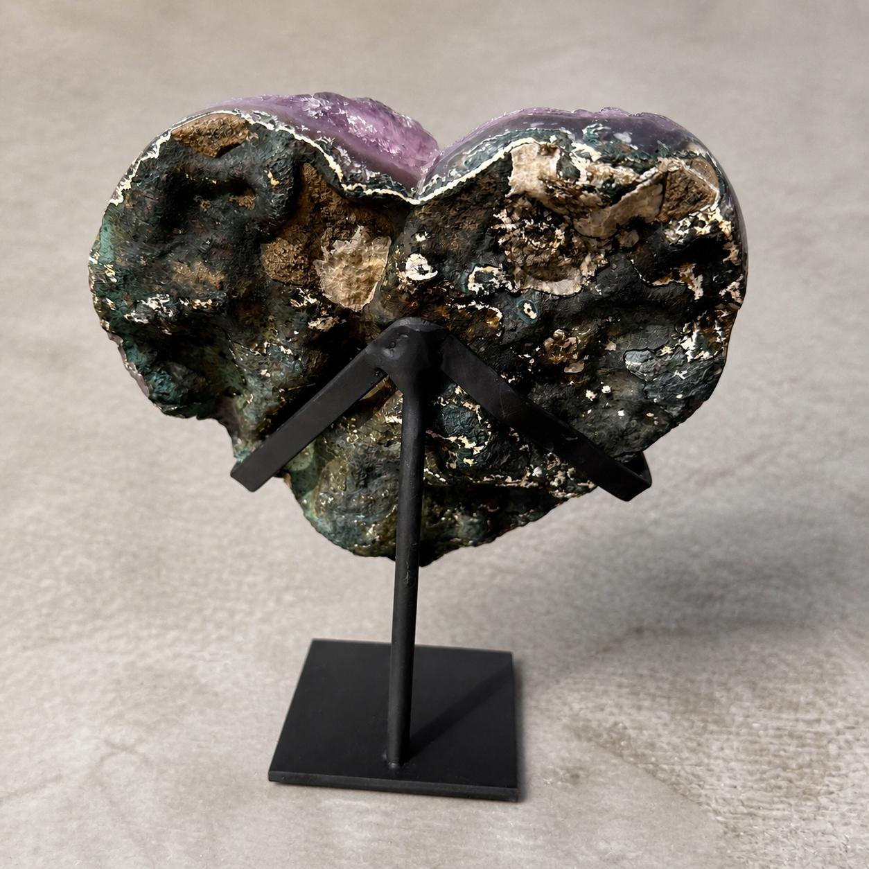 Brazilian Amethyst Heart, Purple Druzy Crystal Display, Exact Specimen - view 6