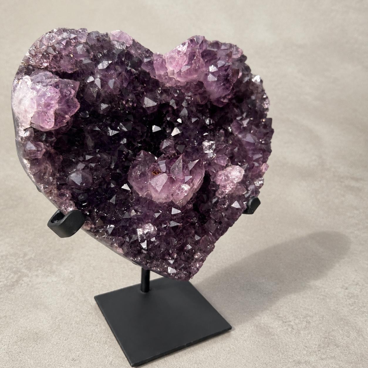 Brazilian Amethyst Heart, Purple Druzy Crystal Display, Exact Specimen - view 8