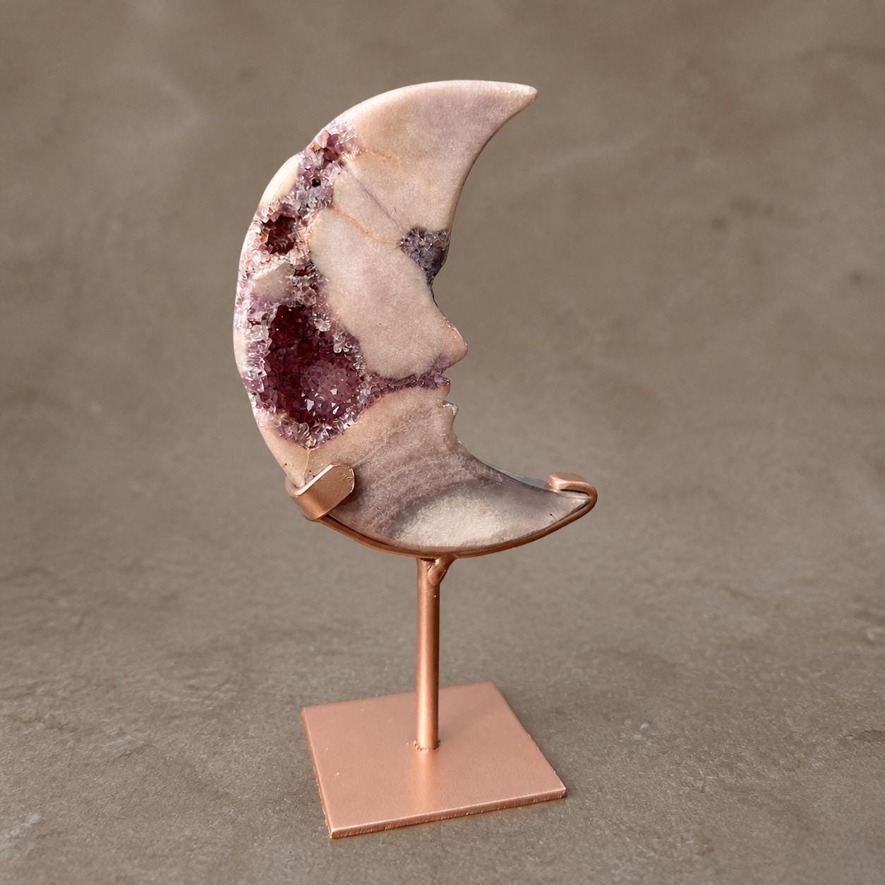 Brazilian Pink Amethyst Moon, Purple Druzy Crescent Crystal, Exact Specimen - view 2