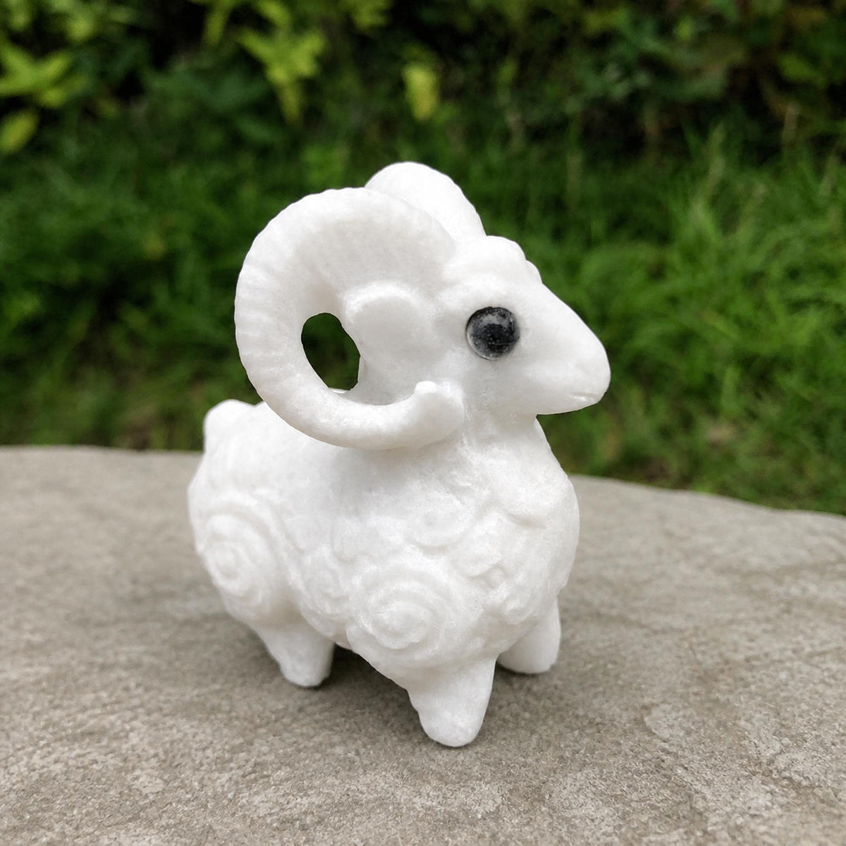 White Marble Ram Carving, Stone Sheep Figurine, Zodiac Animal Sculpture, Exact Piece - view 5