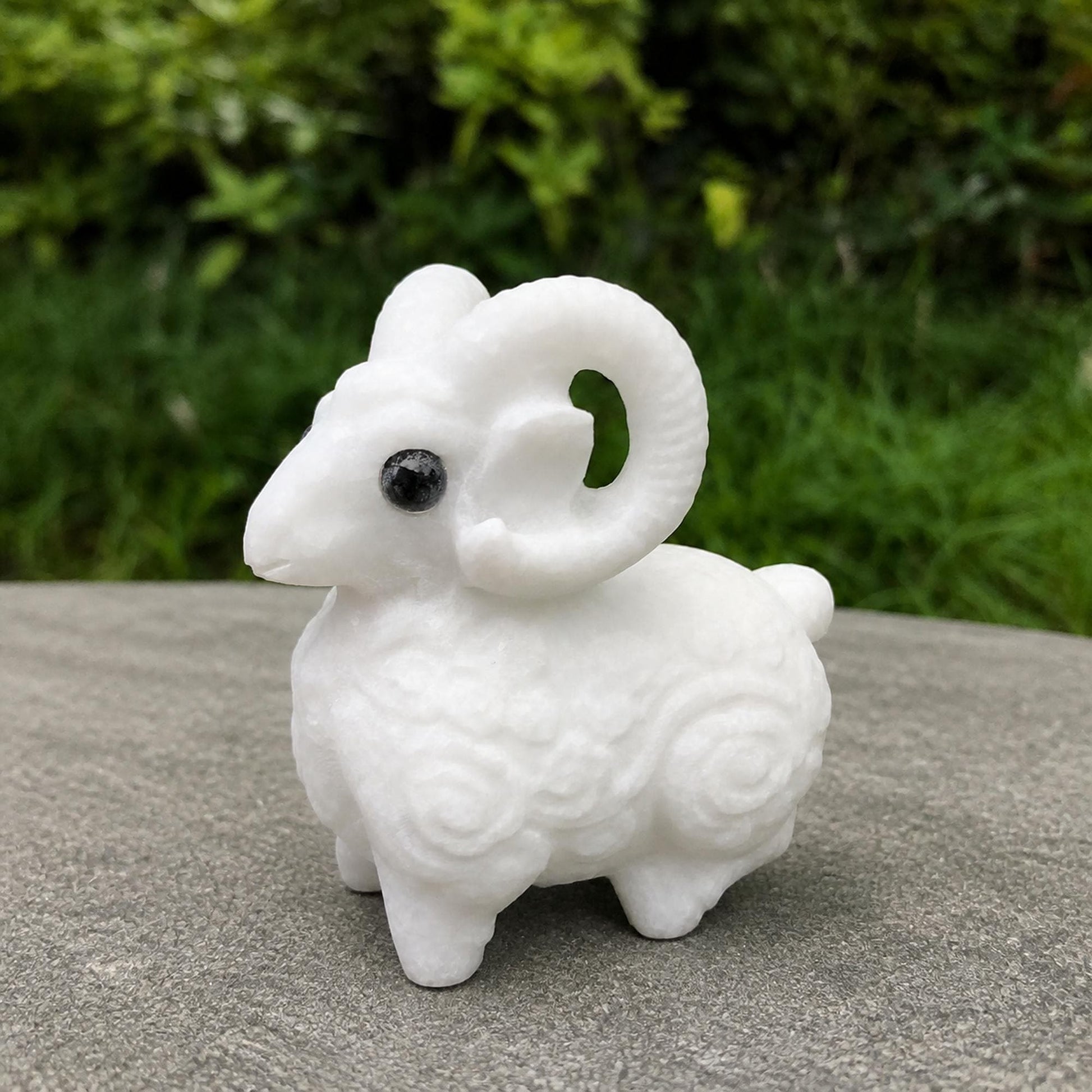 White Marble Ram Carving, Stone Sheep Figurine, Zodiac Animal Sculpture, Exact Piece - view 4