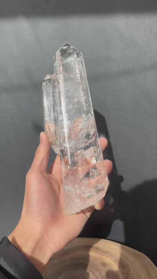 Collector Grade Brazilian Minas Clear Quartz Tower – Rainbow & God Fingerprint