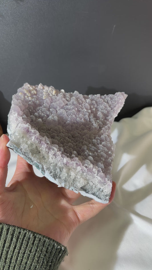 Light Pink Sugar Amethyst Geode Slice on Custom Stand, Sparkling Druzy Crystal Decor, Raw Brazilian Mineral Specimen Exact 2.75lb