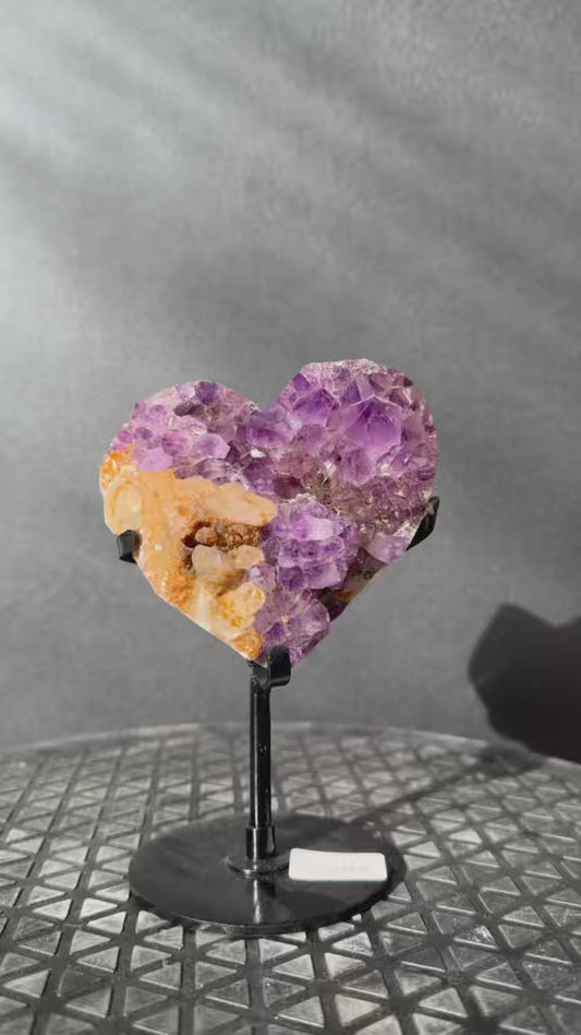 Collector Grade Brazilian Amethyst – Calcite & Titanium Quartz Coexistence, Heart Shape